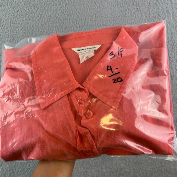 Club Monaco Womens Blouse Pink 100% Silk Button Up Long Sleeves Small - Picture 9 of 9